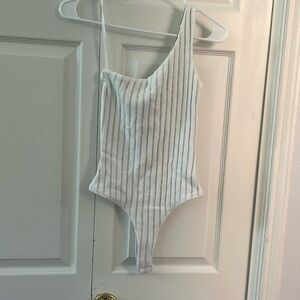 JLuxLabel White Ribbed One Shoulder Bodysuit